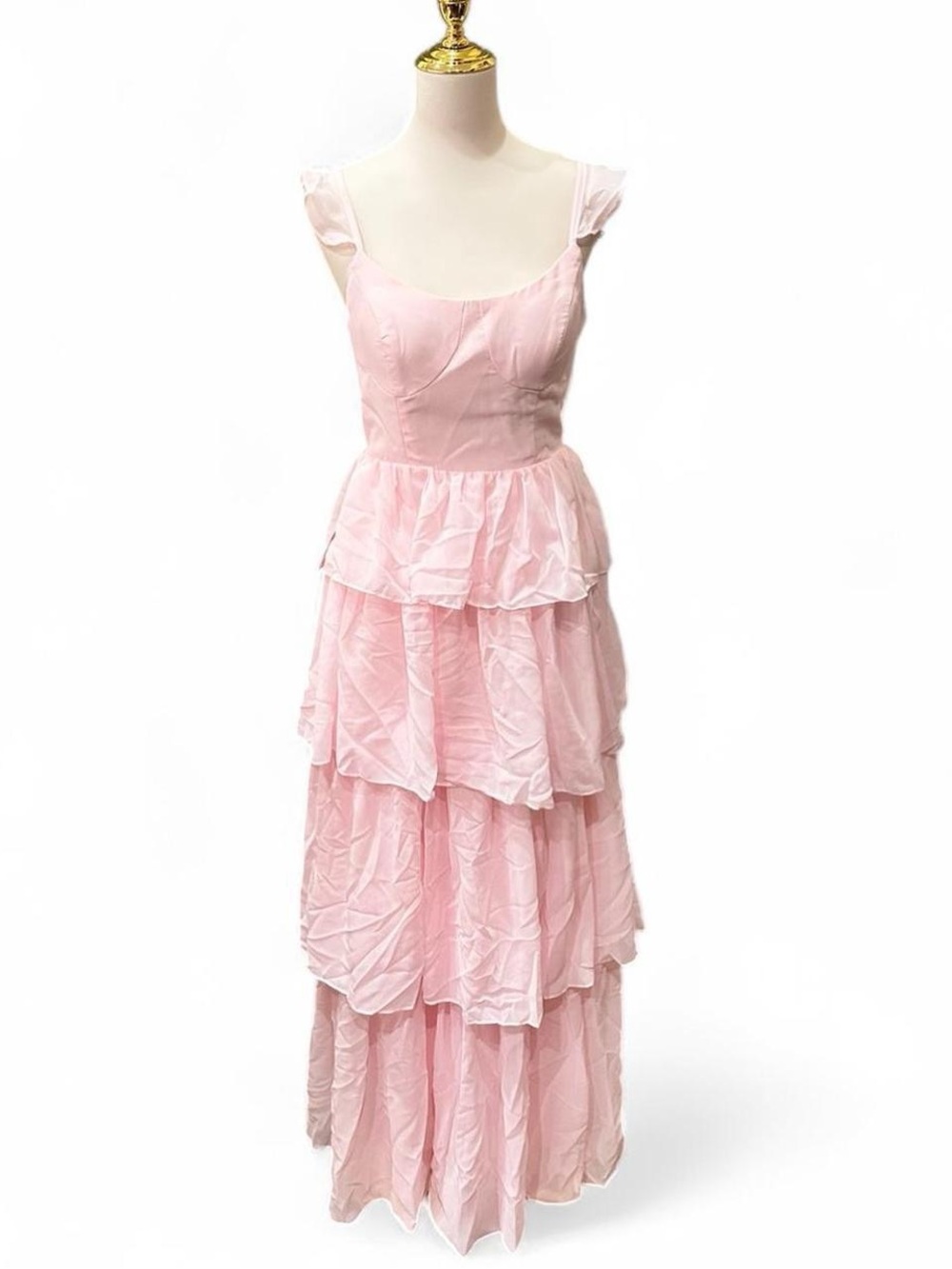 Baby Pink Corset Ruffle Dress w/ Tiered Skirt n Adjustable Straps